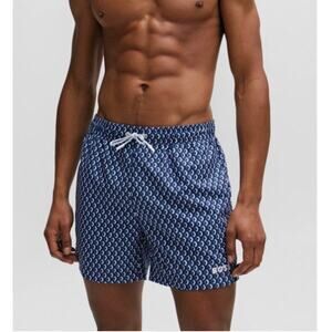 Hugo Boss Men's Micro-Print Swim Shorts - Size L color-blue